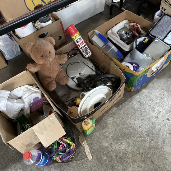 Three boxes CRC, roundup, blood pressure monitor etc.