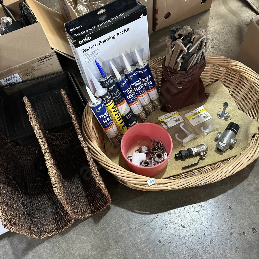 Basket, mag rack, art kit, tent pegs, plumbing and hardware. Image 1++