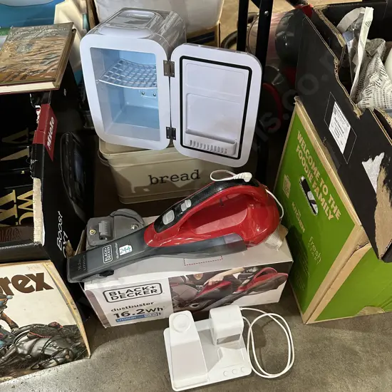 Lithium battery dustbuster, mini fridge (no cords) plus fast wireless charger etc.