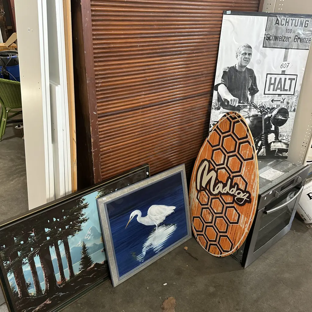 Three pictures and a skim board. Image 1++