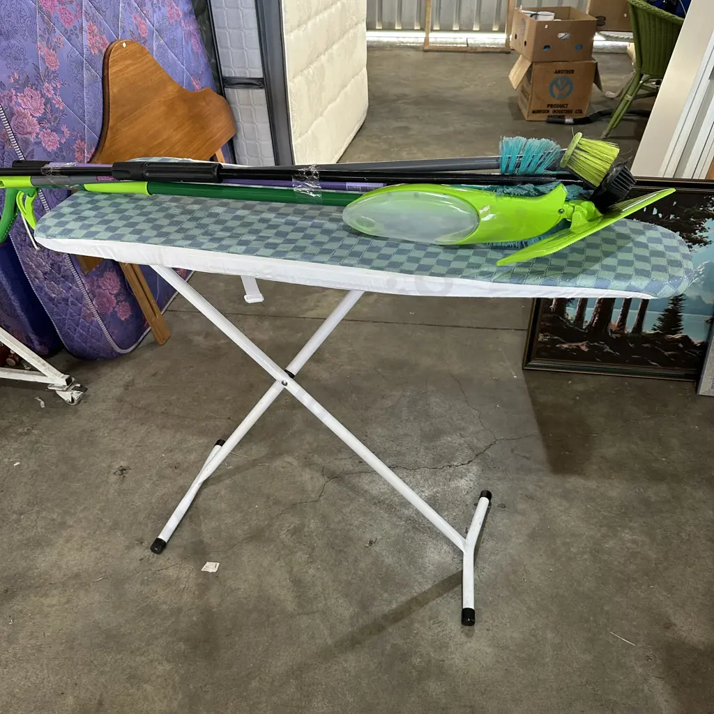 Bundle of mop and broom etc plus ironing board. Image 1++