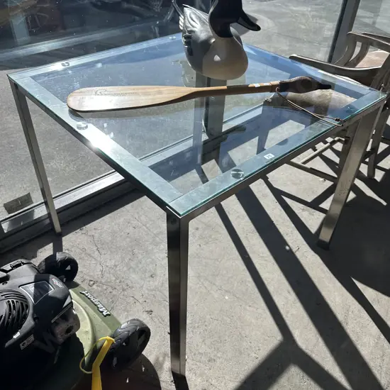 Stainless steel & glass top table 900 x 900