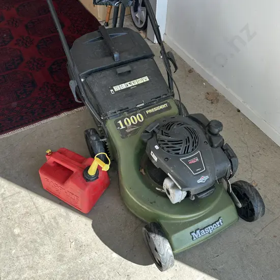 good condition masport 1000 President mower & petrol can