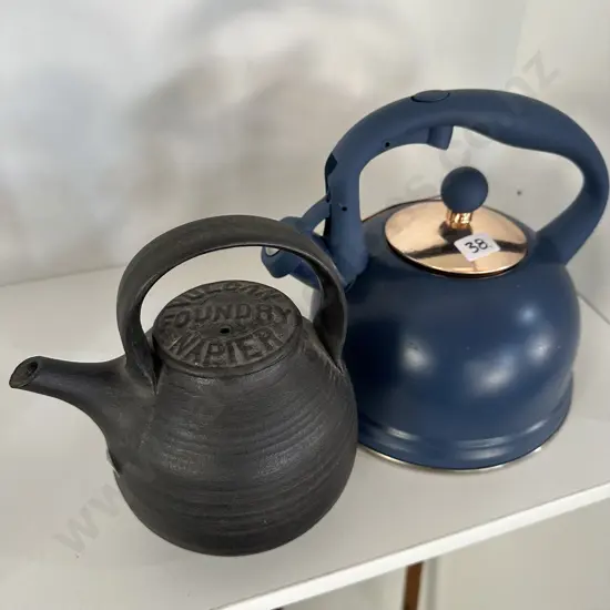 Vulcan Foundry Napier pottery teapot plus stove top whistler