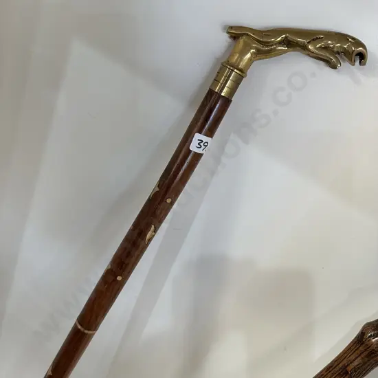 Brass jaguar handle hardwood walking stick