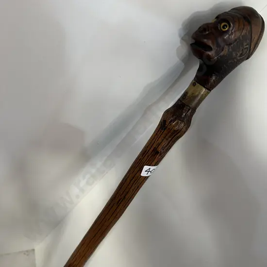carved Monkey head hardwood walking stick
