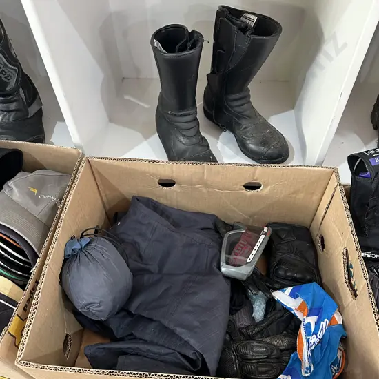 motocycle pants, gloves, goggles , boots etc