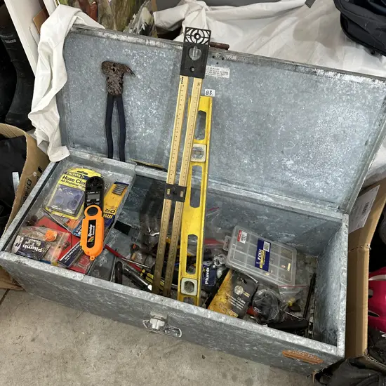 large Galv tool box and contents