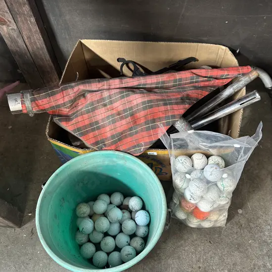 lots of golf balls, shag bag and vintage vac