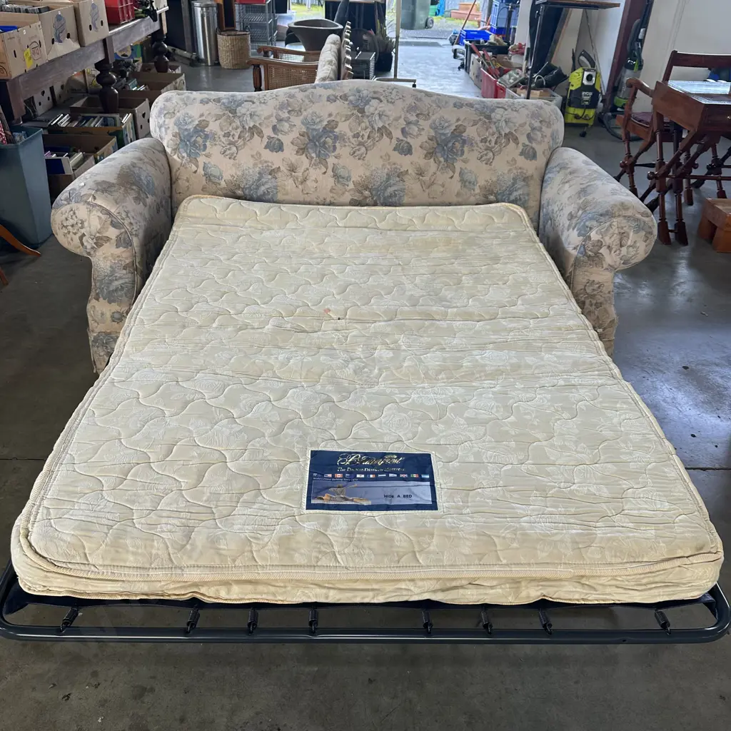 sanderson covered rolled arm sofa bed - in a used condition Image 1++