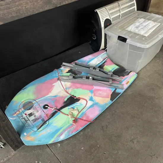 bay lot, , iron board, horse etc (two photos)