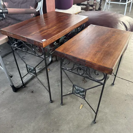 Pr of solid wood side tables