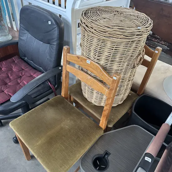 Pr of chairs and cane basket