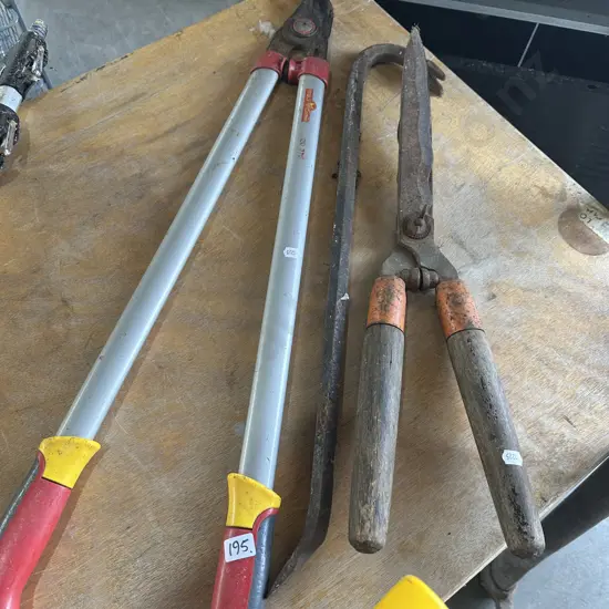 crow bar, pruner, hedge trimmer
