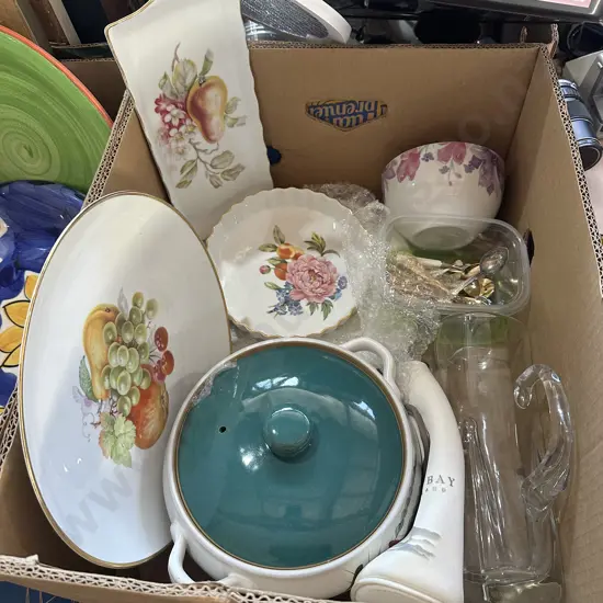 Box lot Denby, cuttlery etc.