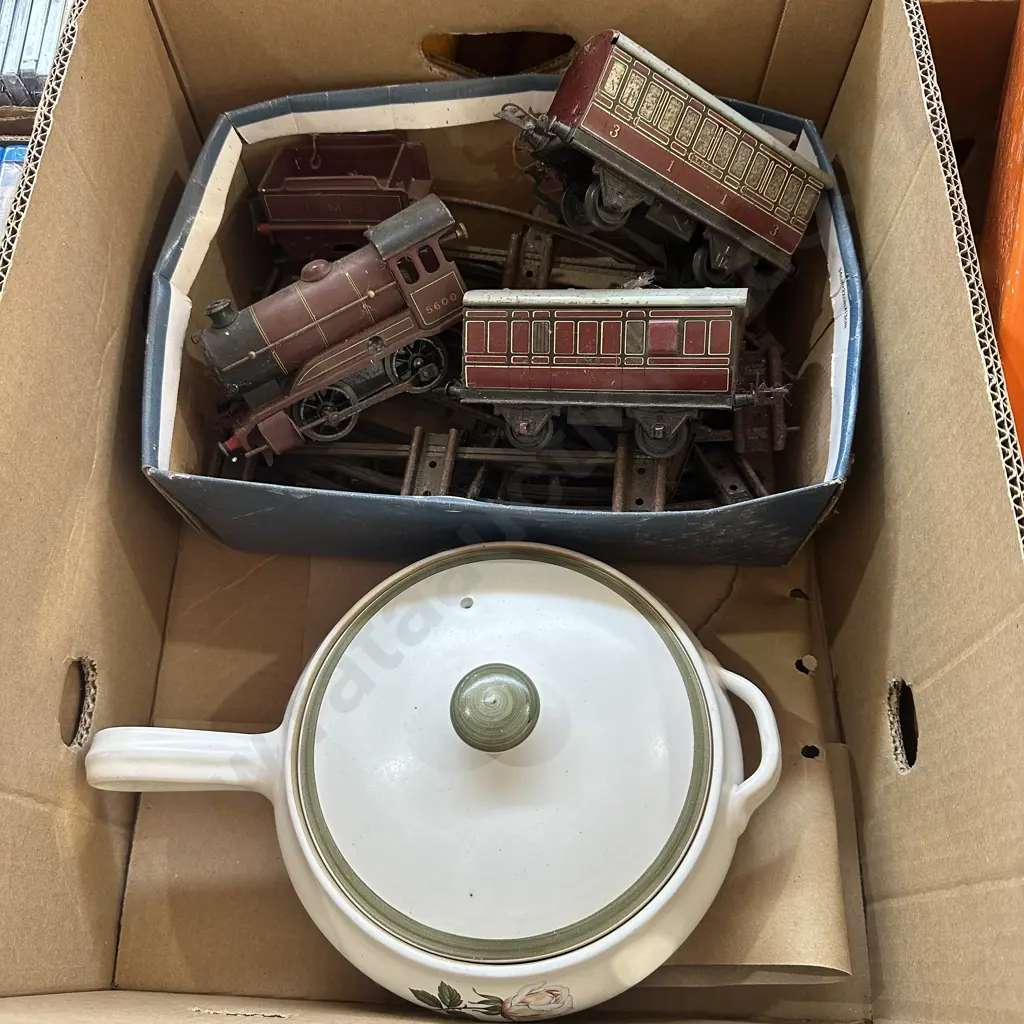 Vintage train and track plus Denby pottery lidded casserole dish. Image 1++