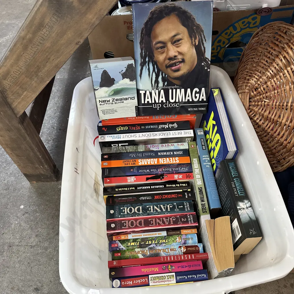 Bin full of good books including Tana Umaga - Up Close. Image 1++