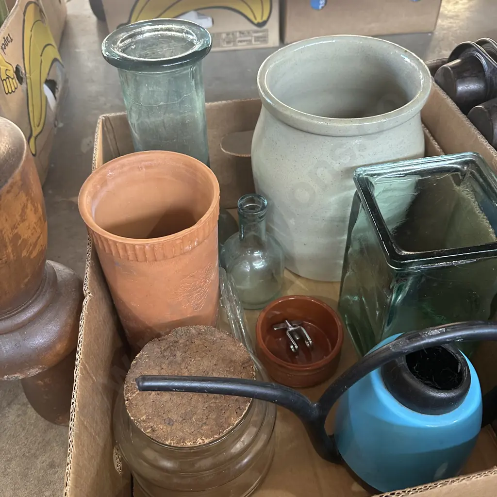 Box lot vases, planter and watering can etc. Image 1++
