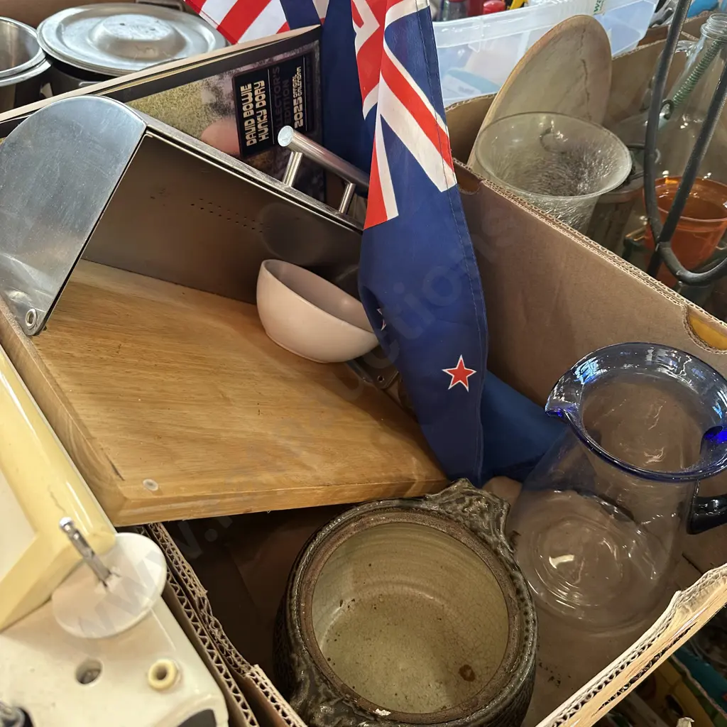 Bread bin, water jug, pottery and flags etc. Image 1++