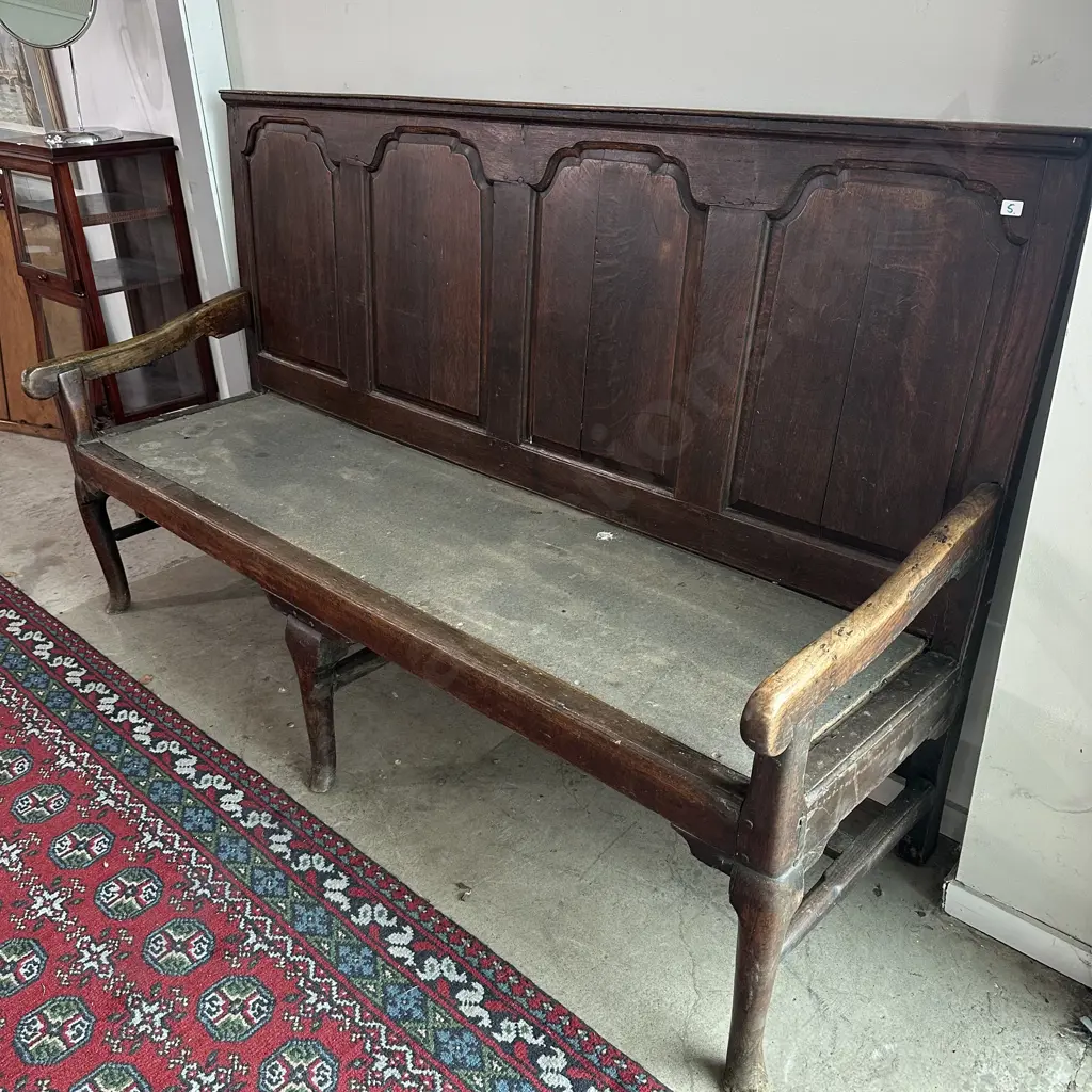 18th Century  English Georgian Oak settle high back four panel bench seat Image 1++