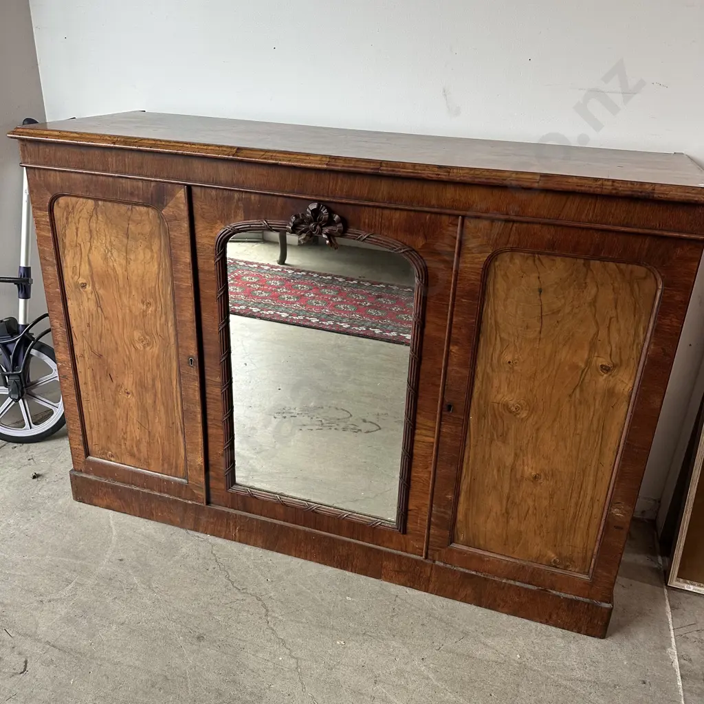 Victorian burr walnut bookmatched veneer top side board (see details) Image 1++