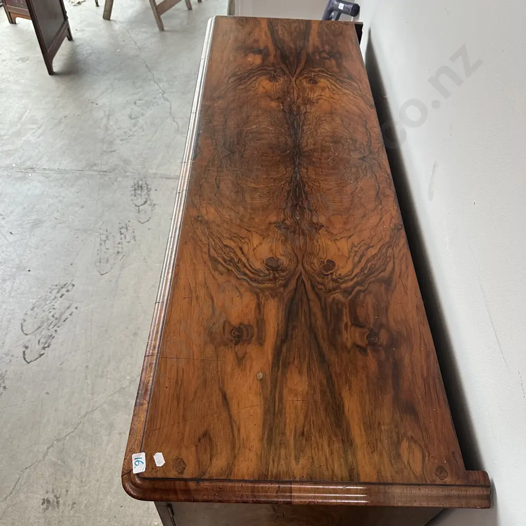 Victorian burr walnut bookmatched veneer top side board (see details) Image 1++