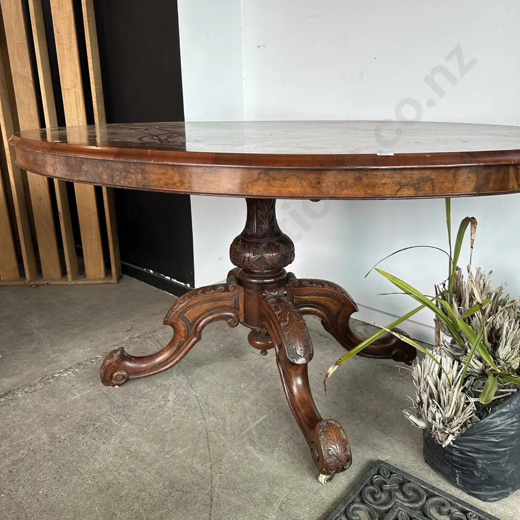 bookmatched burr walnut breakfast tilt table - excellent condition Image 1++