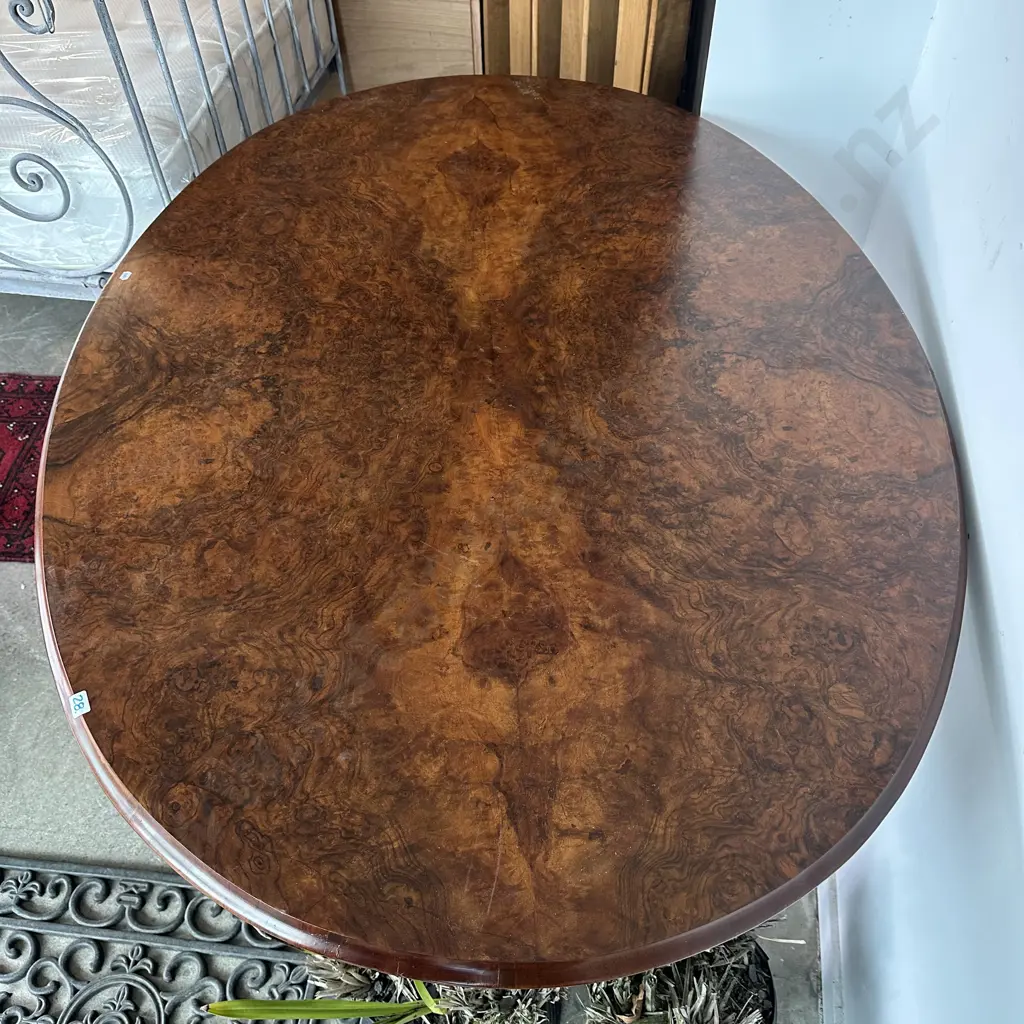 bookmatched burr walnut breakfast tilt table - excellent condition Image 1++