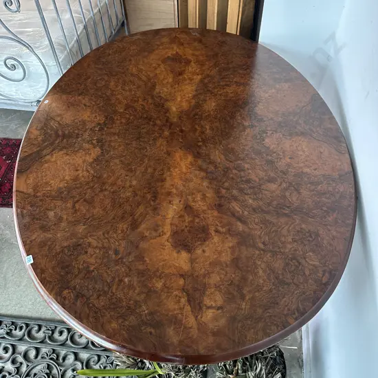 bookmatched burr walnut breakfast tilt table - excellent condition