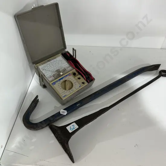 cast firebox tool, jimmy bar and electrical tester