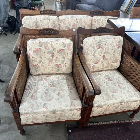 Oak wicker back 3pc suite