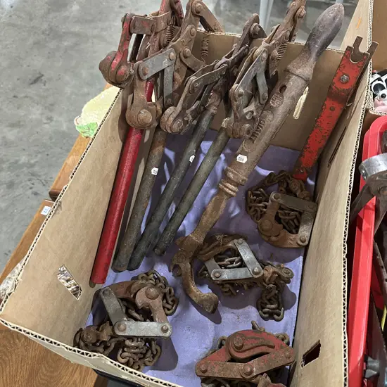 Box lot wire strainers and staple pullers etc.