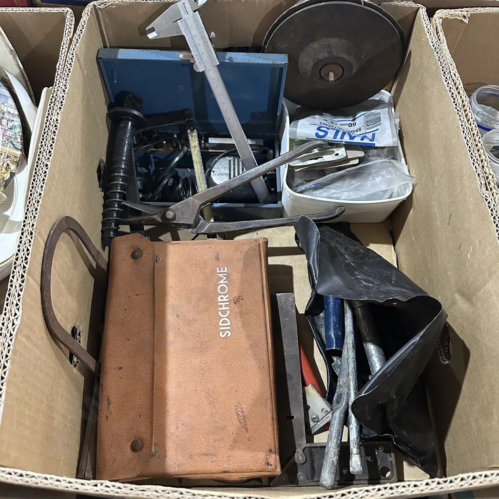 Box lot of old tools and hardware etc. Image 1++