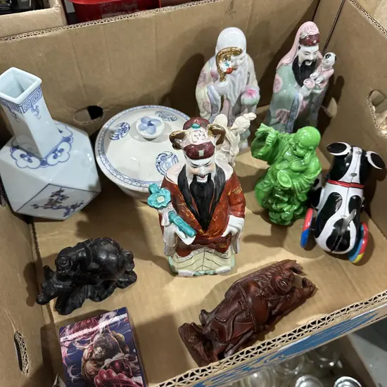 Box lot assorted vintage Asian decorative collectable figures etc.