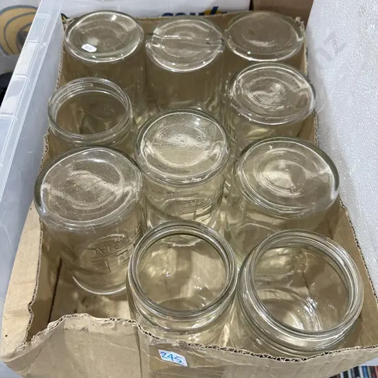 Box lot of eight Large Agee jars and others.