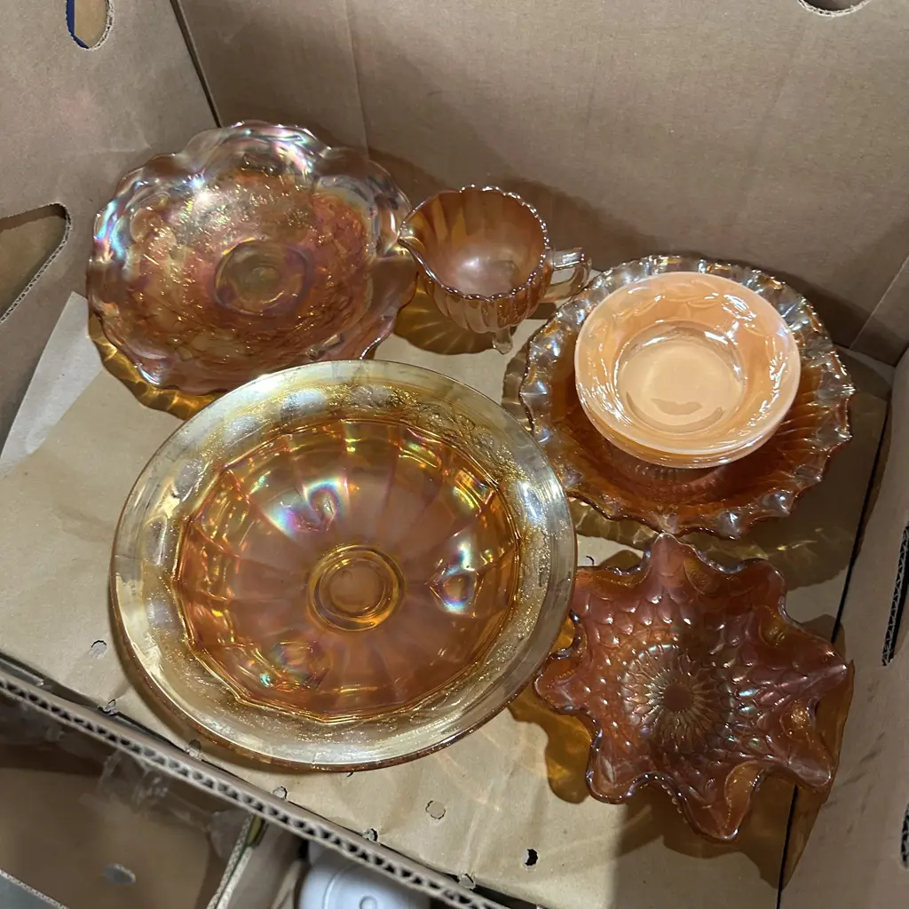 Box lot of Carnival glass bowls etc. Image 1++