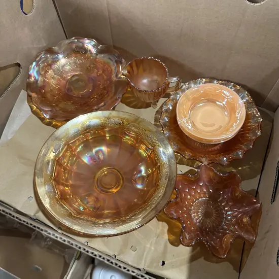 Box lot of Carnival glass bowls etc.