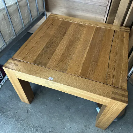 solid heavy Oak coffee table 700 x 700 (with crack)