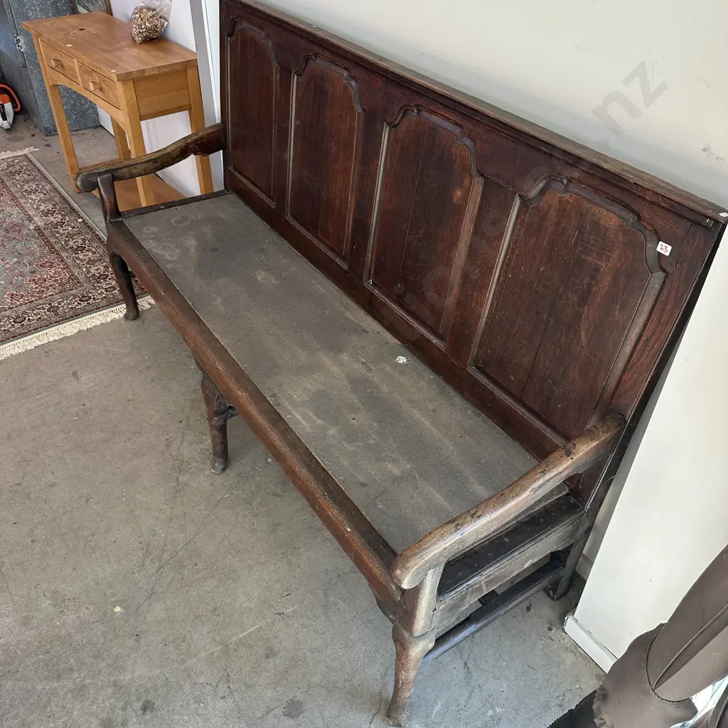 18th Century Georgian Oak settle high back four panel bench seat Image 1++