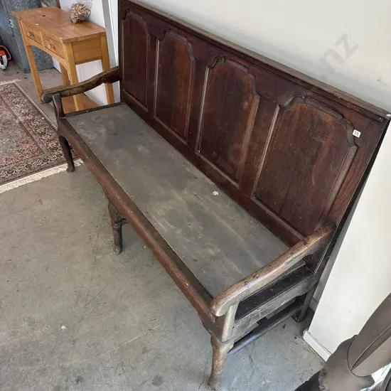 18th Century Georgian Oak settle high back four panel bench seat