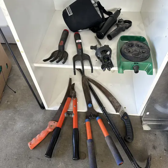 Wrecking bar and garden tools etc