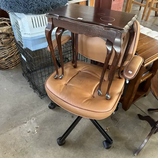 office chair and 2 side tables