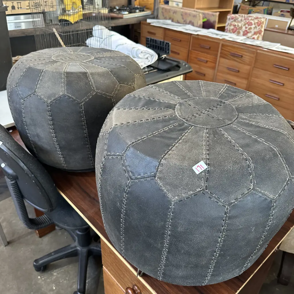 Pr of leather CITTA poof style side tables Image 1++