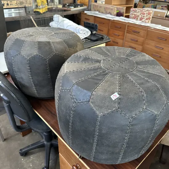 Pr of leather CITTA poof style side tables