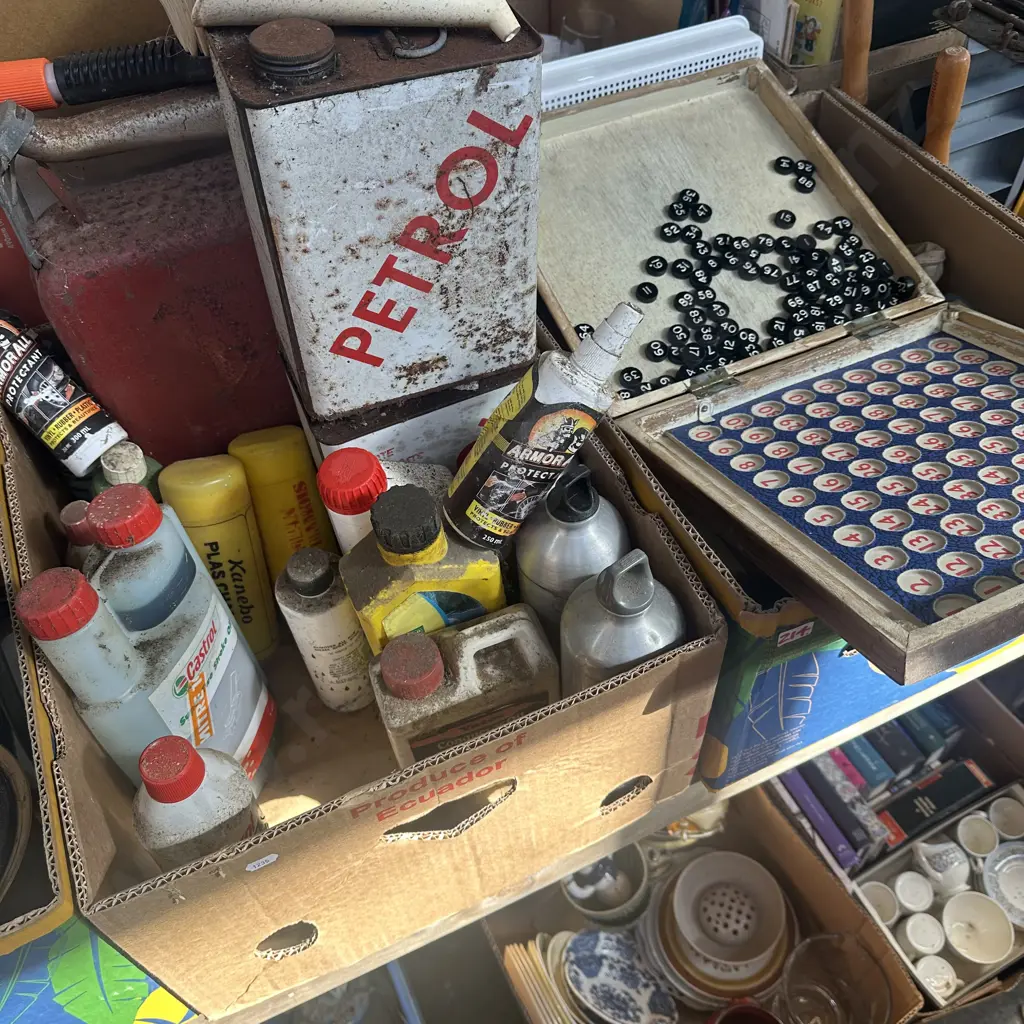 2 box vinatge game and oils etc Image 1++