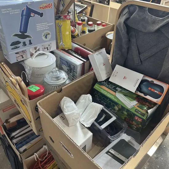2 box, voice mouses, slicer, drain cleaner etc