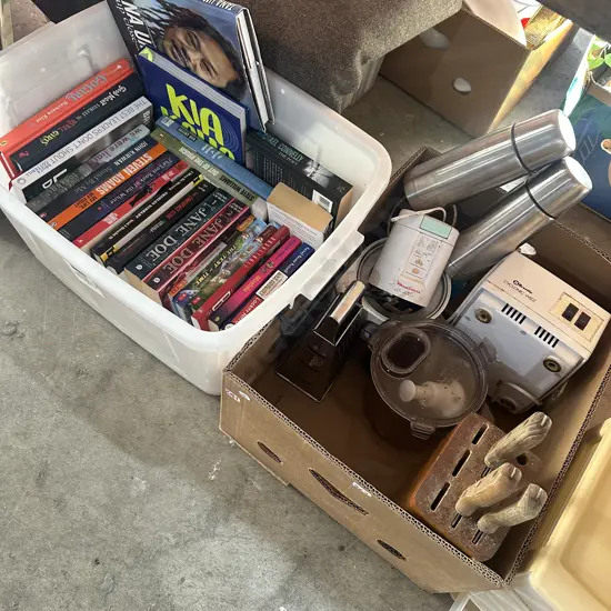 bin of books, box lot