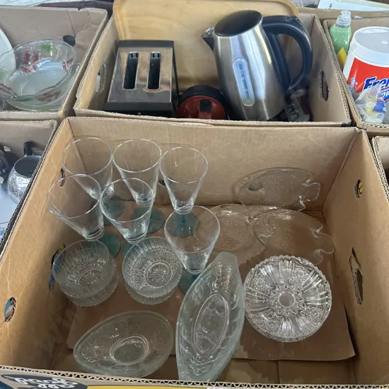 2 box glassware, jug and toaster etc