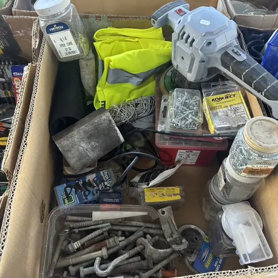 sander, nails and bolts etc