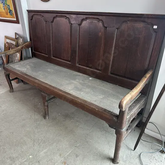 18th Century Georgian Oak settle high back four panel bench seat Ready for custom cushion